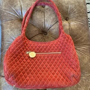 ERIC JAVITS New York Red Quilted Leather Hand Bag, Magnetic Closure, Brass.